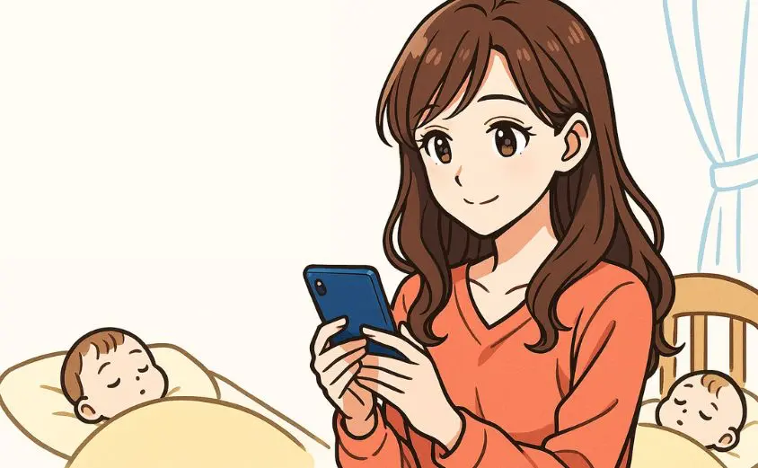 チャットレディは未経験でも稼げるか不安な女性が、スマホを見ながら悩む様子のイラスト｜在宅副業に挑戦する主婦向け