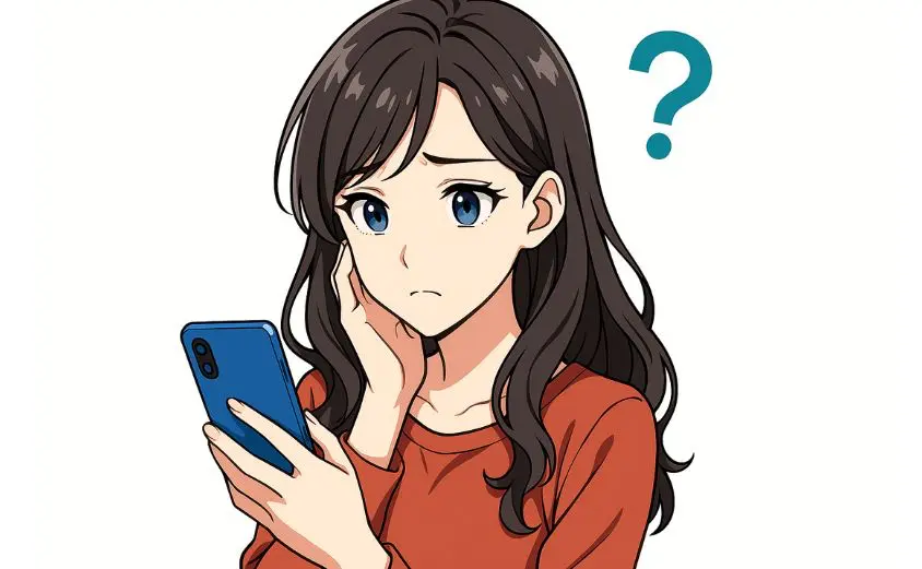チャットレディに不安を感じる女性がスマホを見つめるイラスト｜顔出しなし副業に悩む主婦向け