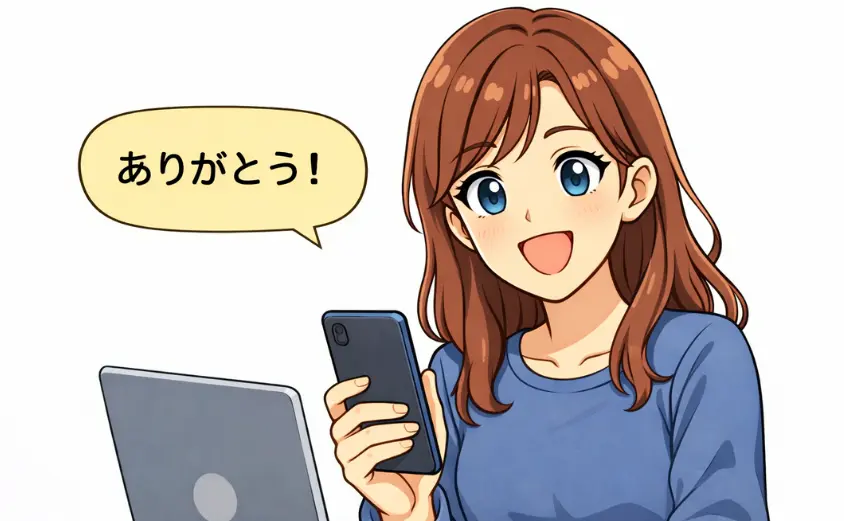 BBchatTVでチャットレディとして在宅で働く主婦が、スマホやパソコンを使って会話やメッセージ返信をしている様子。顔出し不要で安心して始められる在宅ワークのイメージイラスト