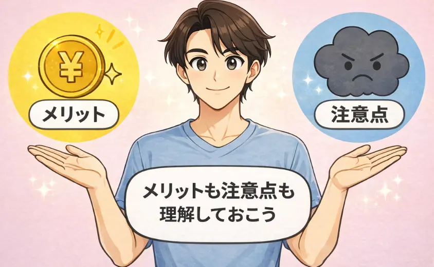 チャットボーイの副業メリットと注意点を表現したイラスト