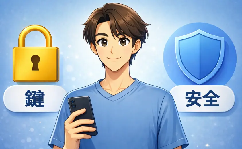 チャットボーイの安全な始め方を表現したイラスト。初心者でも安心して稼げる副業のイメージを表現