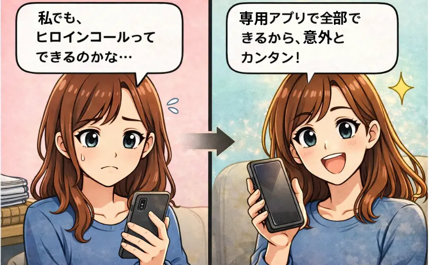 ヒロインコールは稼げる？主婦が不安から安心に変わるイラスト