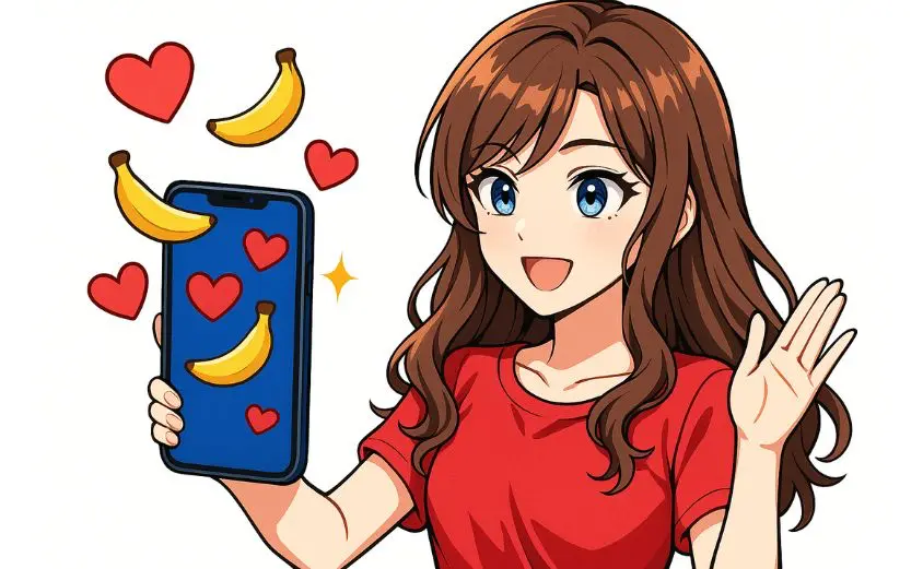 OTOBANANAで配信中の20代女性が、視聴者からハートやバナナの投げ銭を受け取っている様子のイラスト