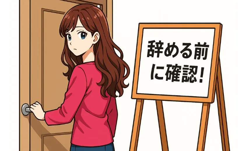 チャットレディを辞める前に確認する女性のイラスト|退会時の注意点をチェックする在宅副業女性