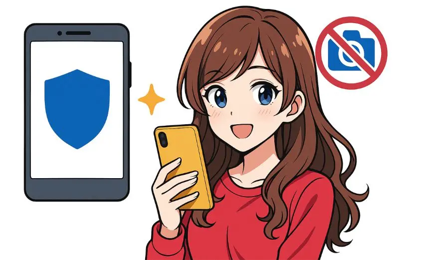 スマホを手に安心した笑顔を見せる20代女性。チャットレディアプリ『Franc(フラン)』の安全性や顔出し不要・身バレ防止対策を表現したイラスト