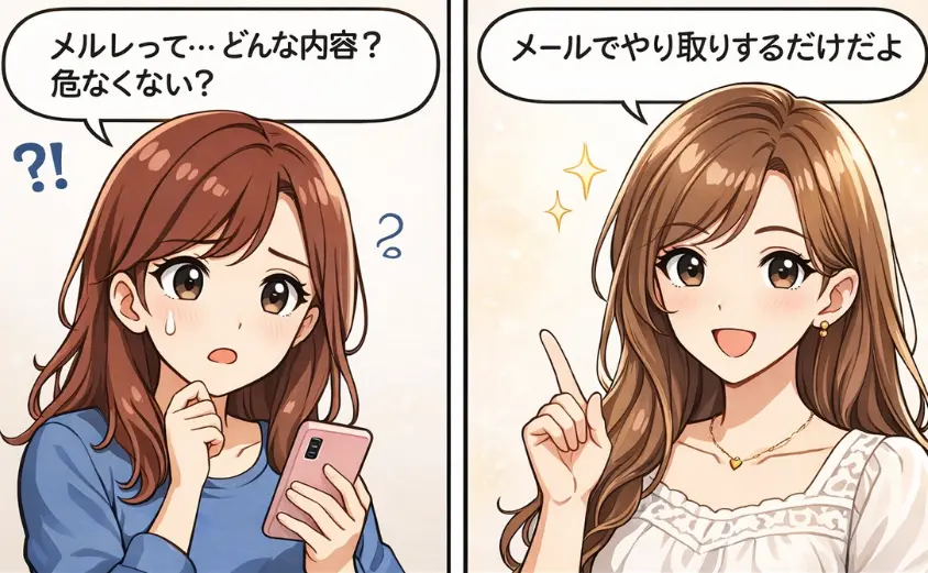 メールレディ（メルレ）とは？仕事内容と安全性を解説する2コマ漫画